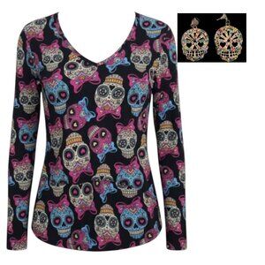 No Boundaries Skull Top 11/13 and Skull Rhinestone Earrings